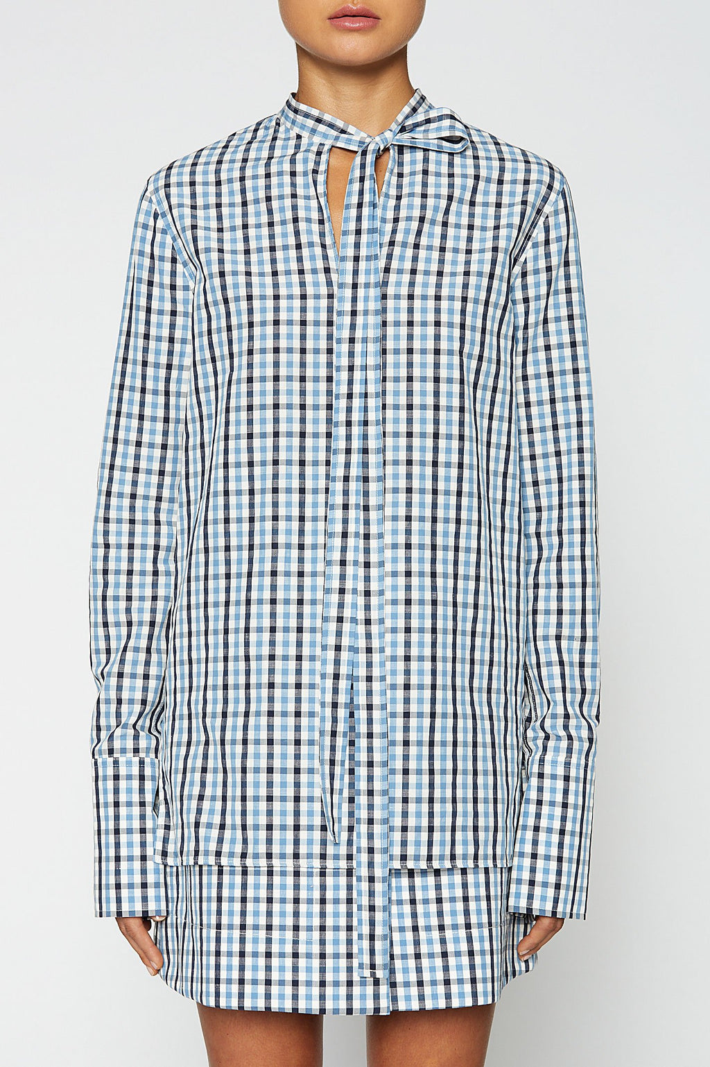 GINGHAM TIE NECK SHIRT