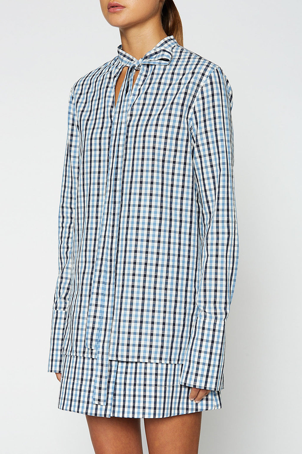 GINGHAM TIE NECK SHIRT