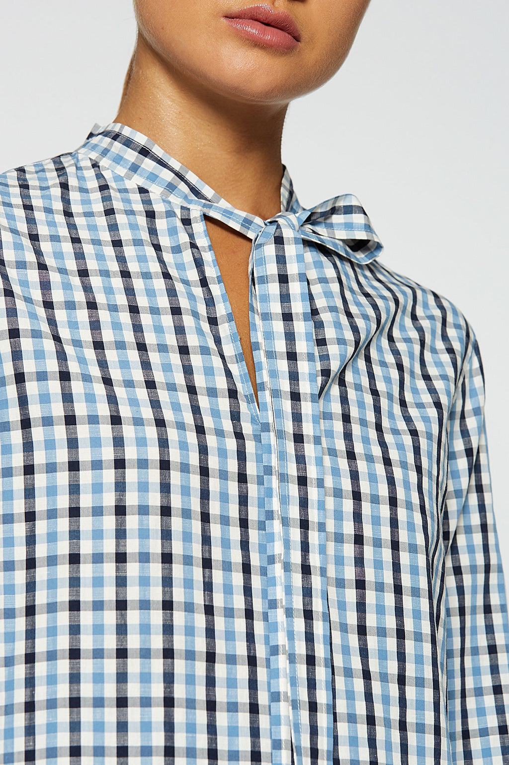 GINGHAM TIE NECK SHIRT