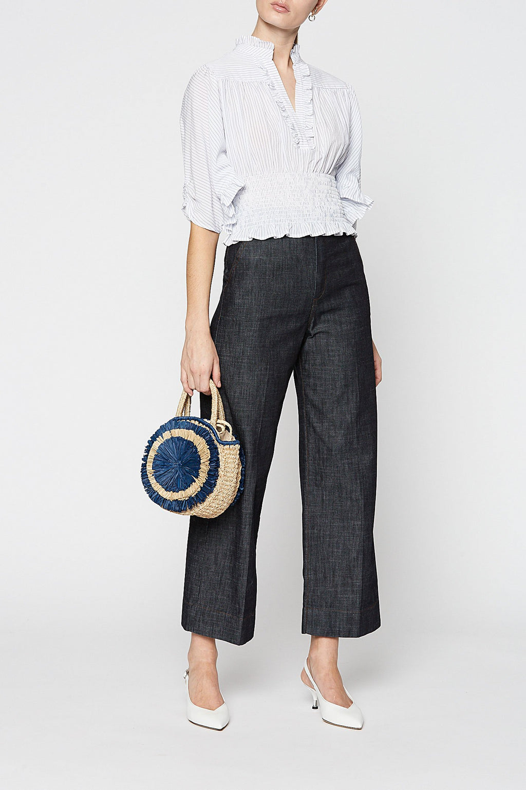 STRIPE COTTON RUFFLE TOP
