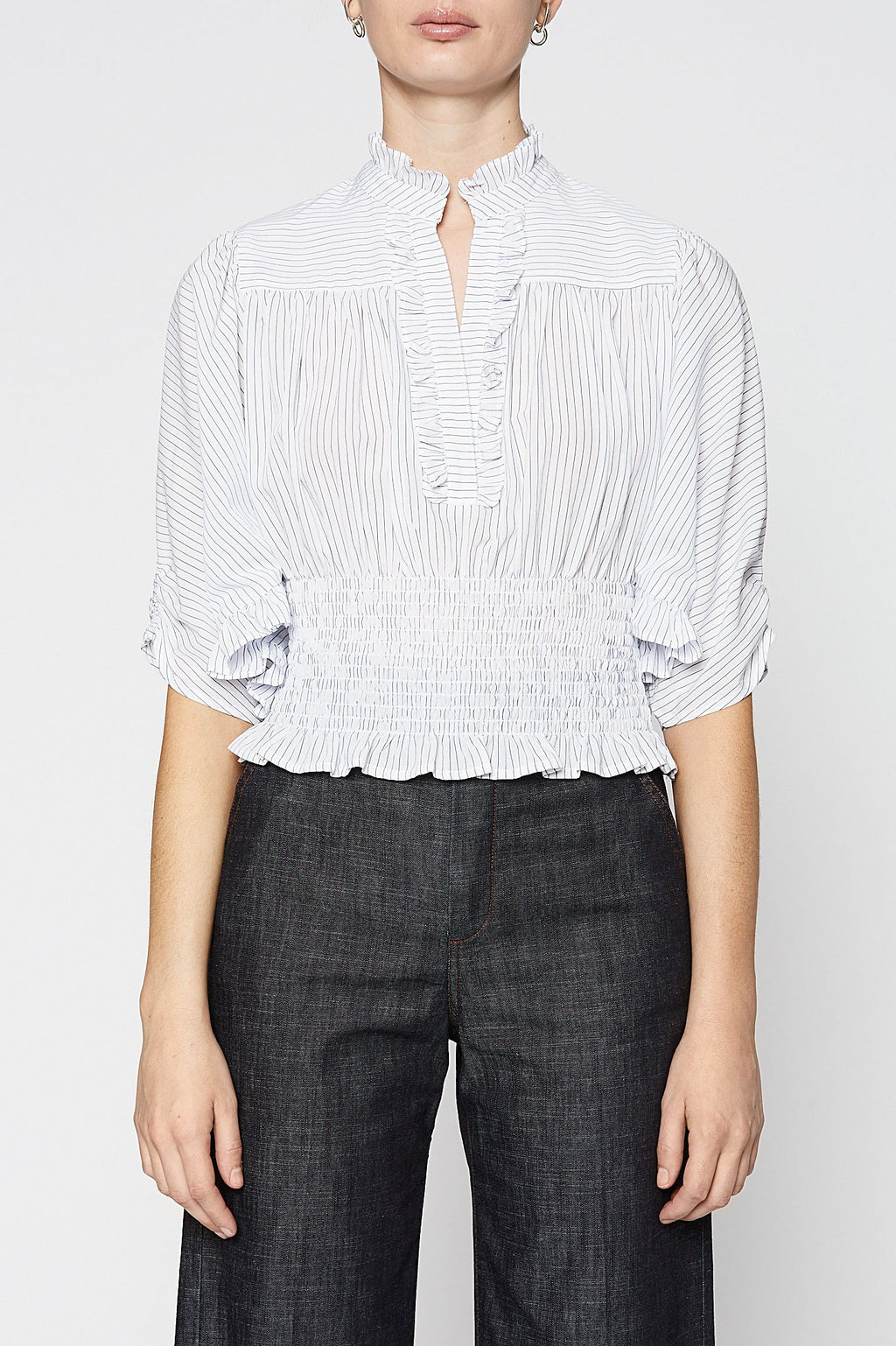 STRIPE COTTON RUFFLE TOP