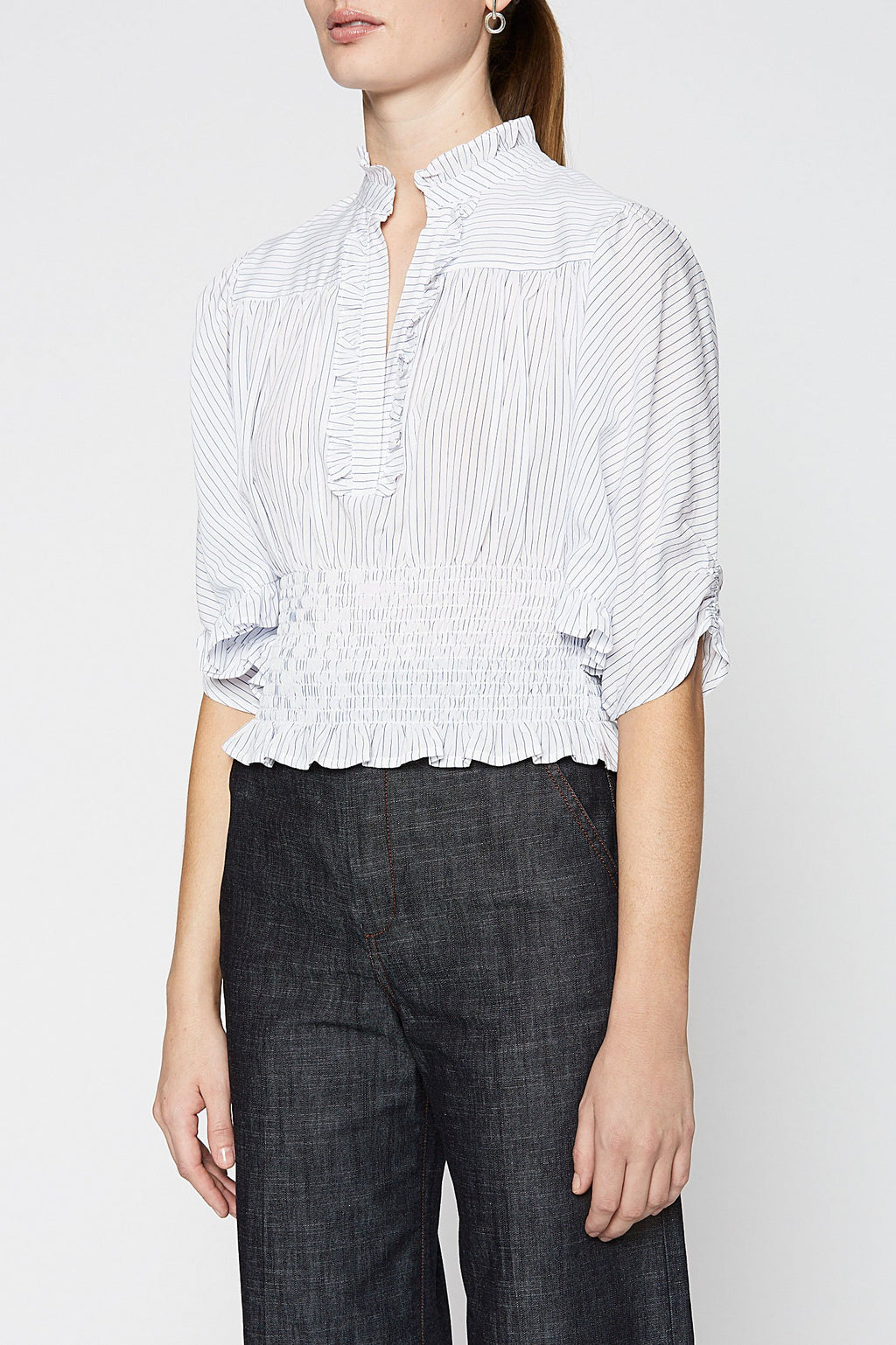 STRIPE COTTON RUFFLE TOP
