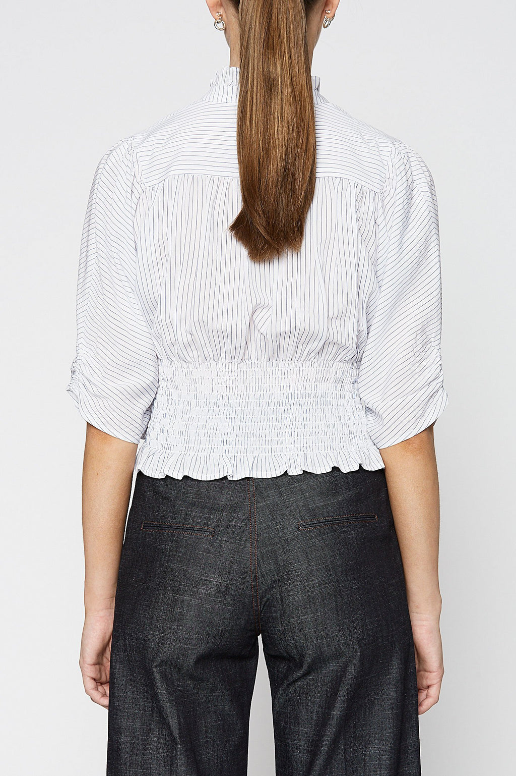 STRIPE COTTON RUFFLE TOP