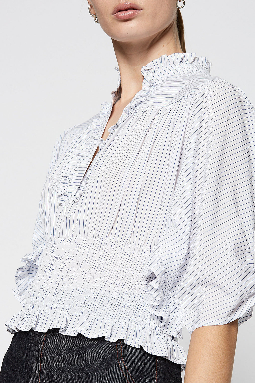 STRIPE COTTON RUFFLE TOP