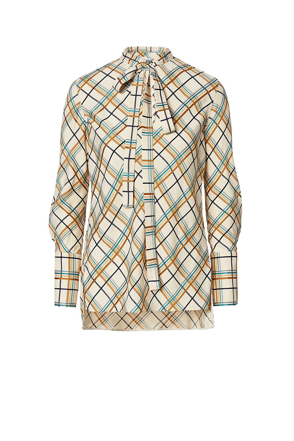 MULTI PLAID TIE NECK TOP