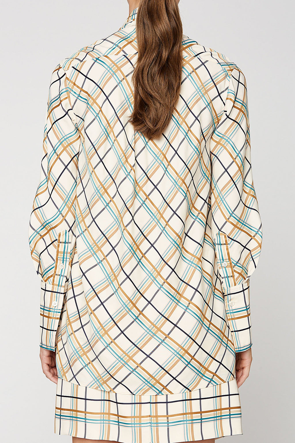 MULTI PLAID TIE NECK TOP