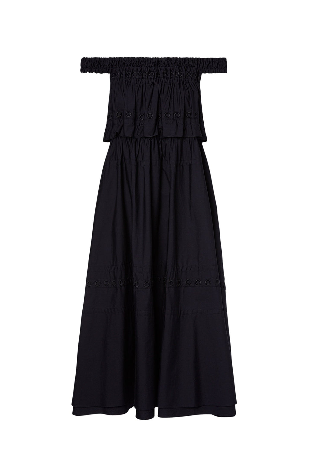 GATHERED EYELET DRESS