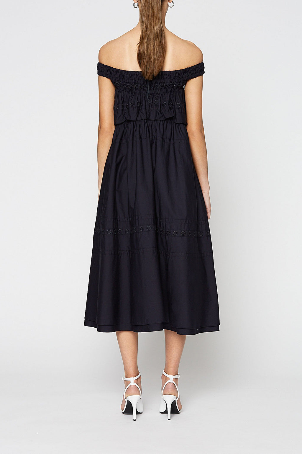 GATHERED EYELET DRESS