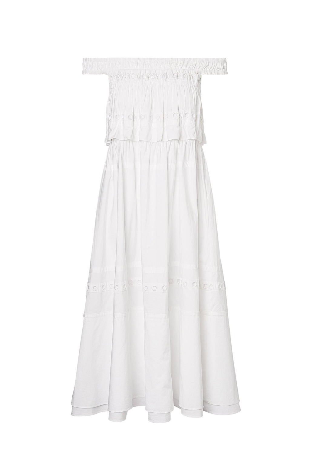 GATHERED EYELET DRESS