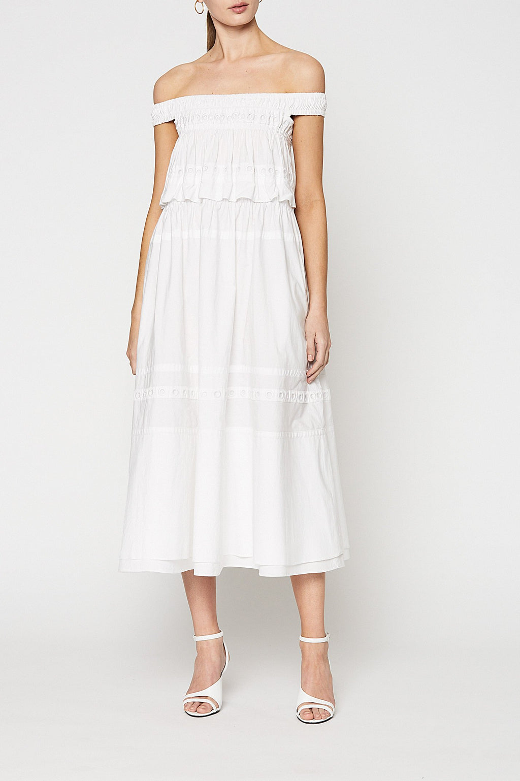 GATHERED EYELET DRESS
