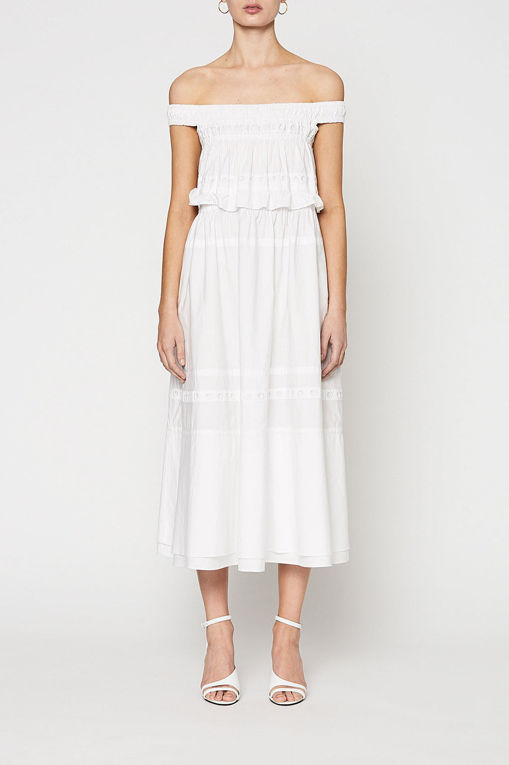 GATHERED EYELET DRESS