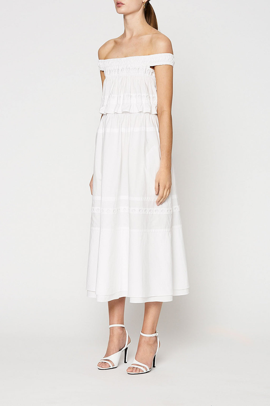 GATHERED EYELET DRESS