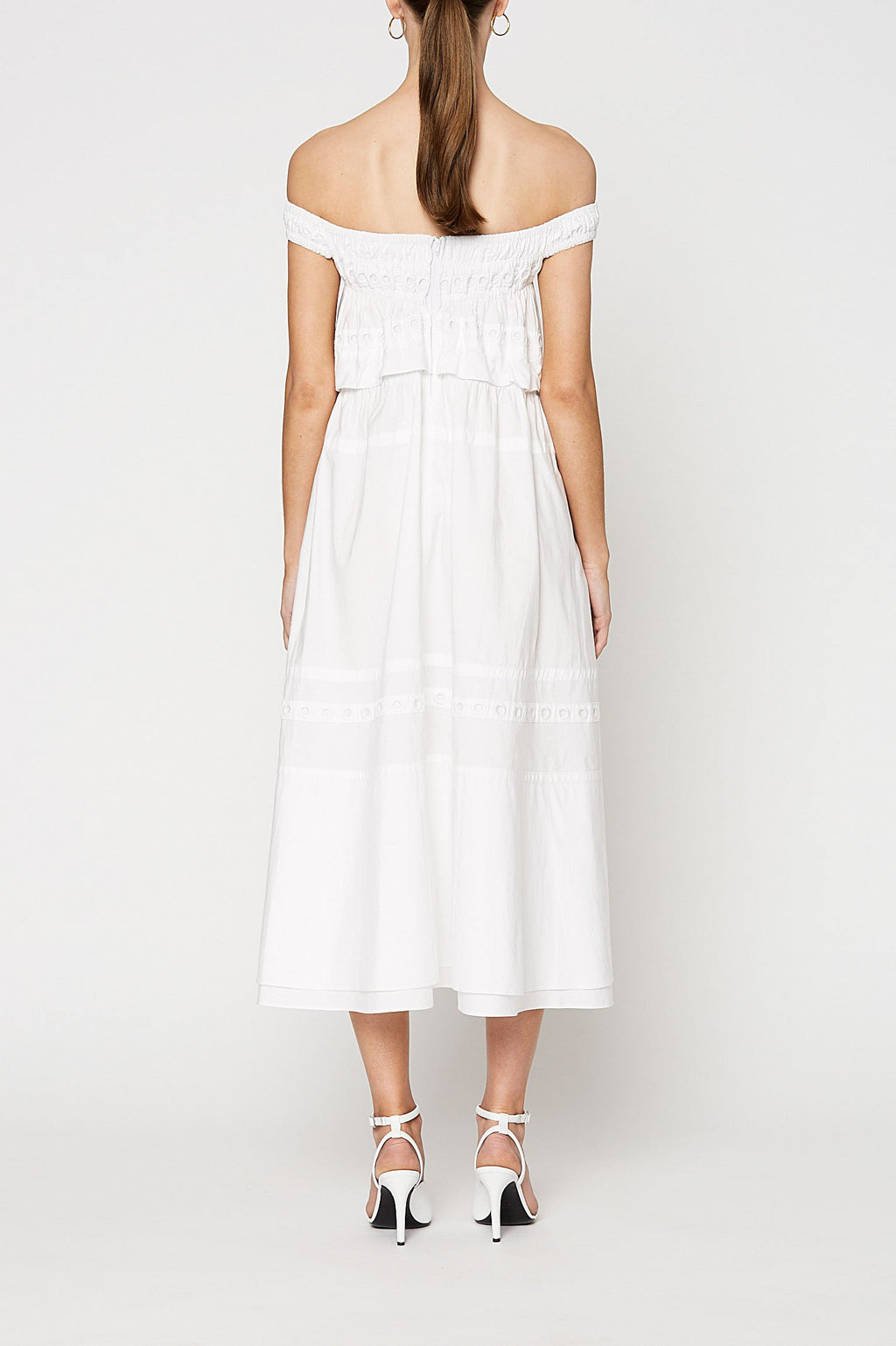 GATHERED EYELET DRESS