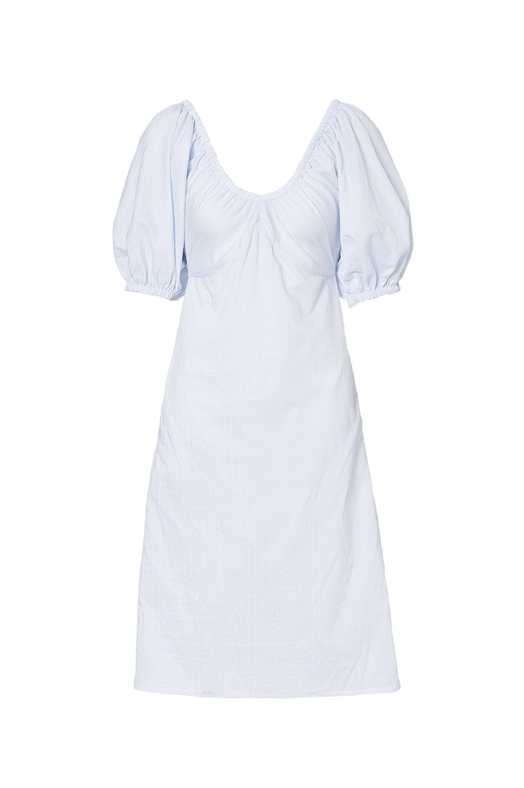 STRIPE GATHERED V NECK DRESS