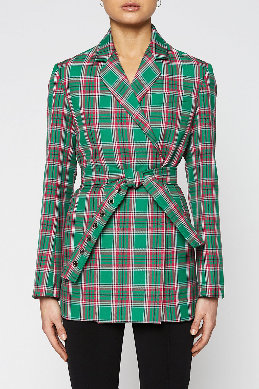PLAID EYELET BELT JACKET