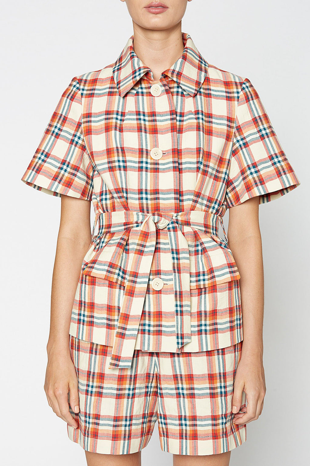 MADRAS CHECK TRENCH JACKET