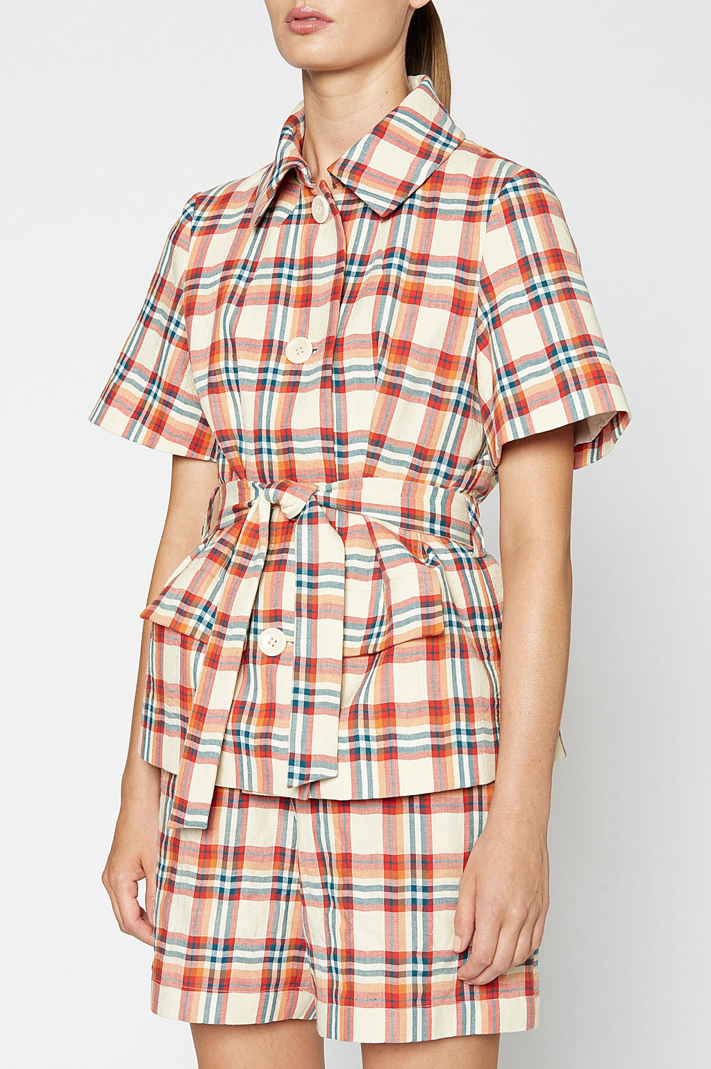 MADRAS CHECK TRENCH JACKET