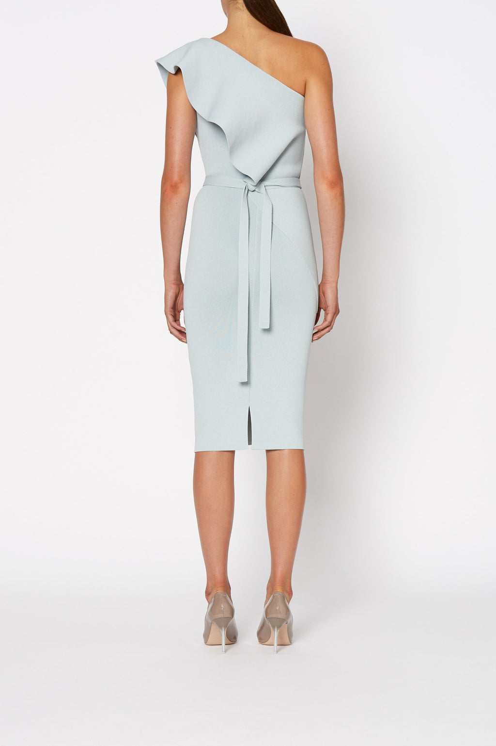 CREPE KNIT RUFFLE DRESS