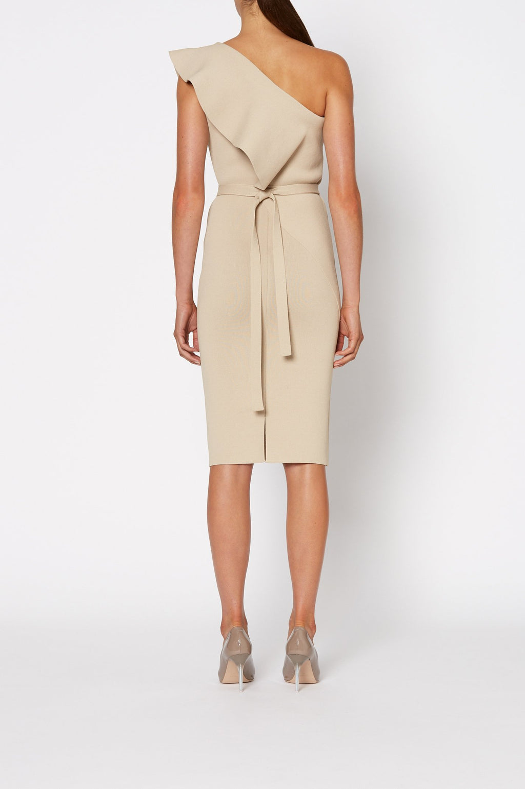 CREPE KNIT RUFFLE DRESS