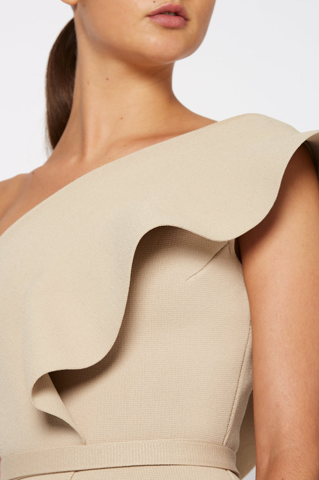CREPE KNIT RUFFLE DRESS