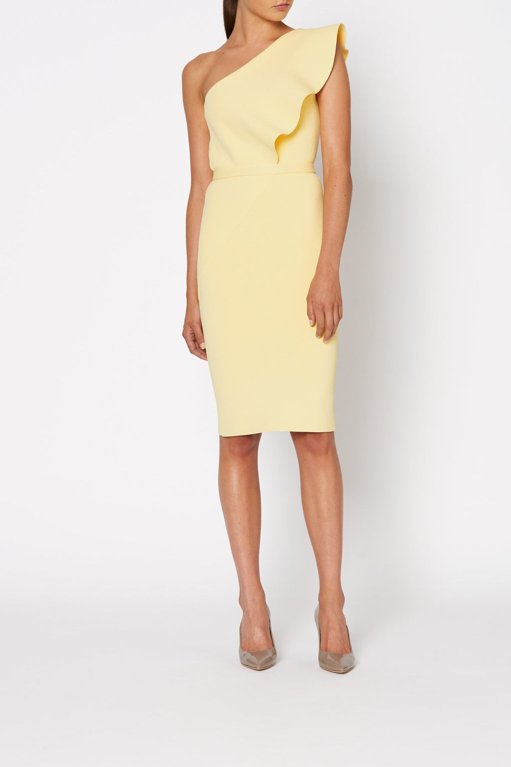 CREPE KNIT RUFFLE DRESS