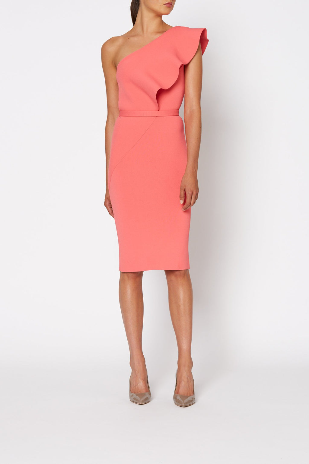 CREPE KNIT RUFFLE DRESS