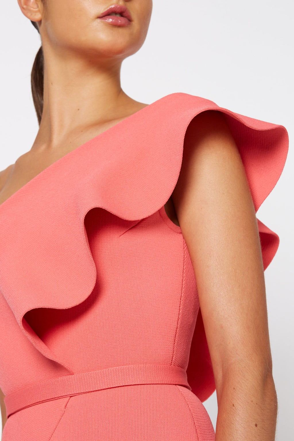 CREPE KNIT RUFFLE DRESS