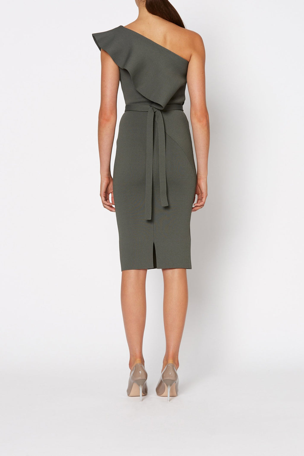 CREPE KNIT RUFFLE DRESS