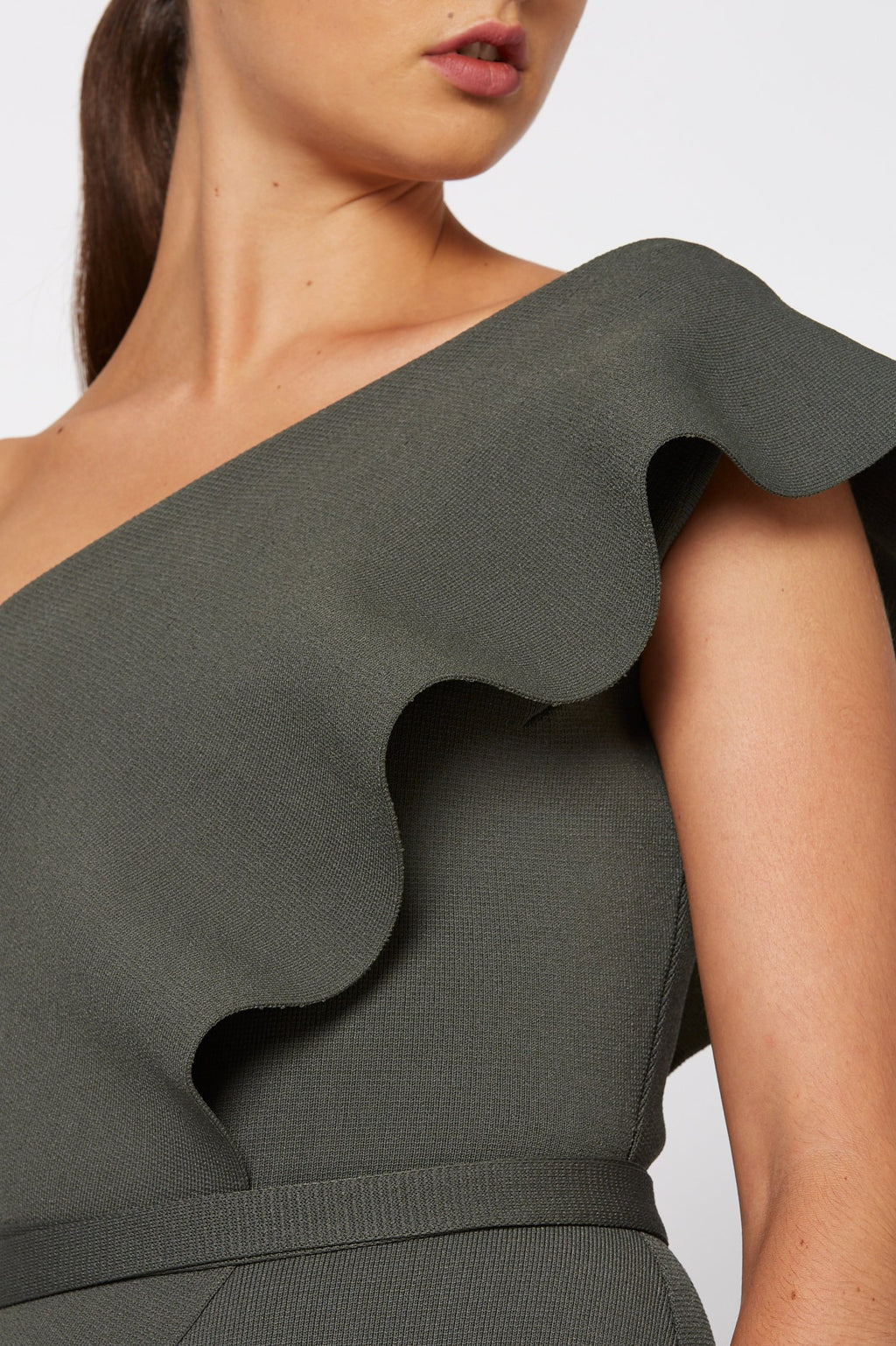 CREPE KNIT RUFFLE DRESS