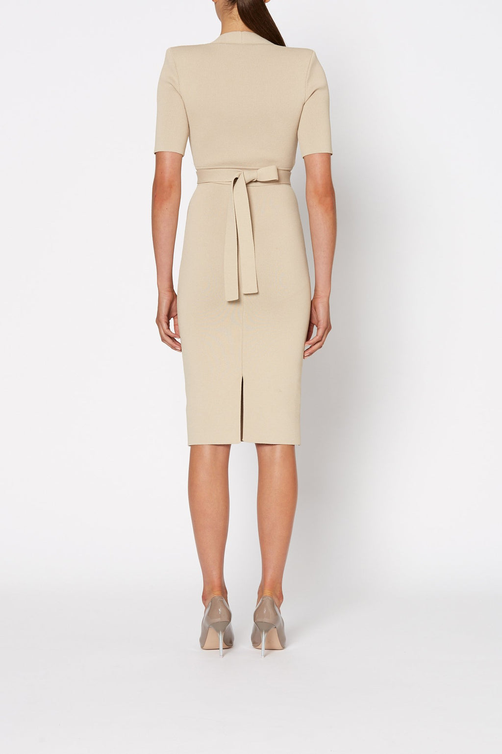 CREPE KNIT V NECK DRESS