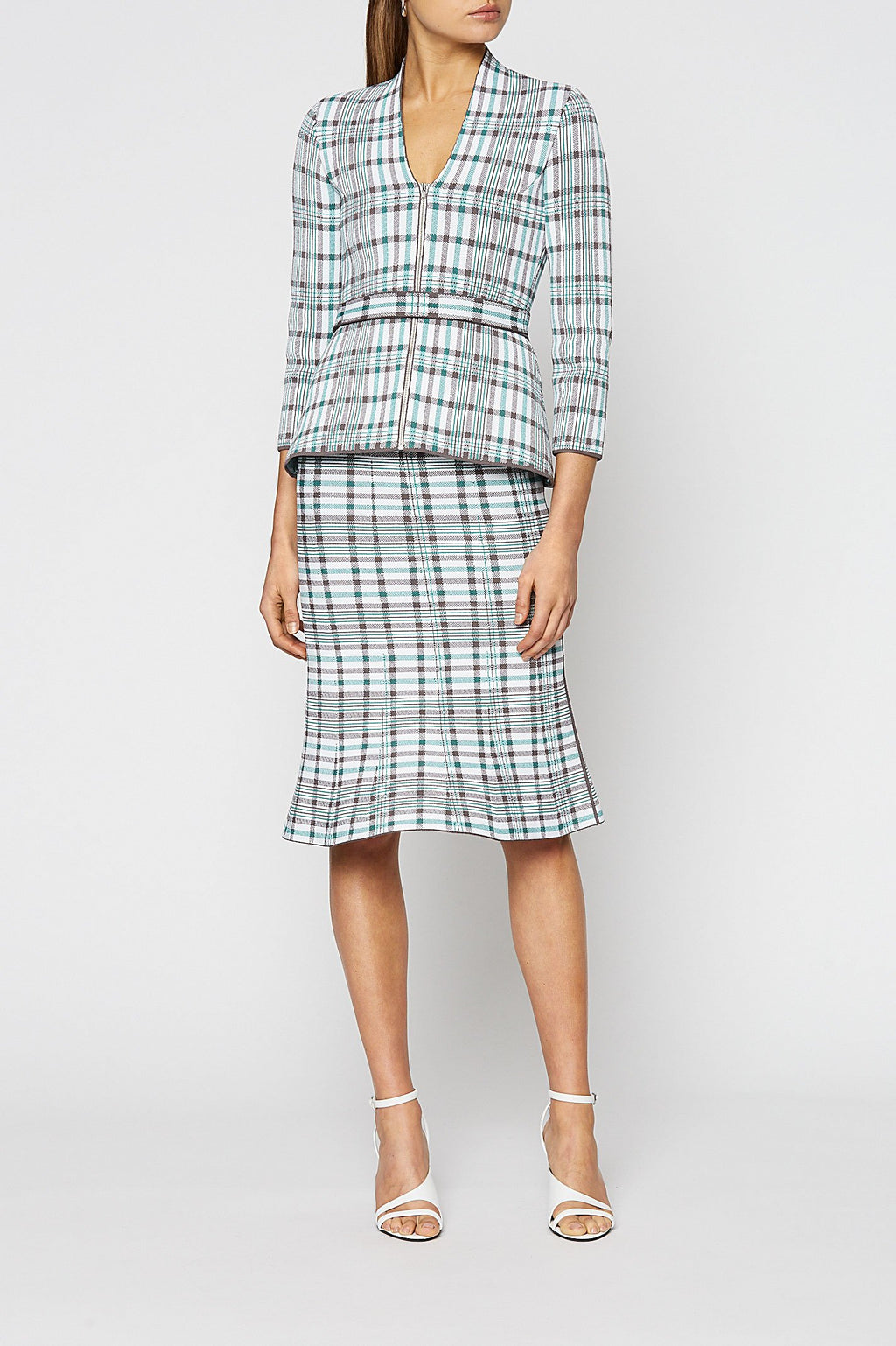 CREPE KNIT PLAID JACKET