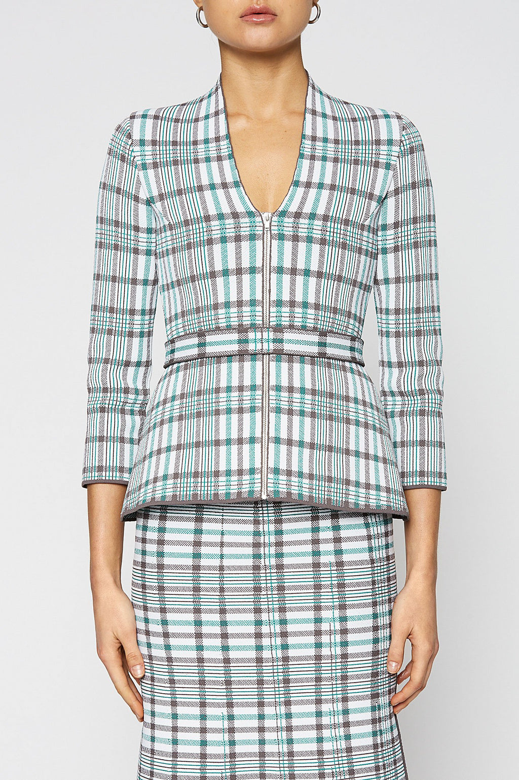 CREPE KNIT PLAID JACKET