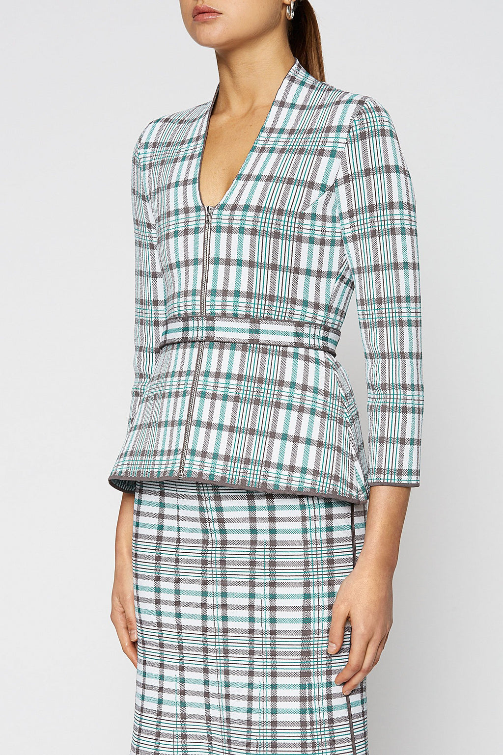 CREPE KNIT PLAID JACKET