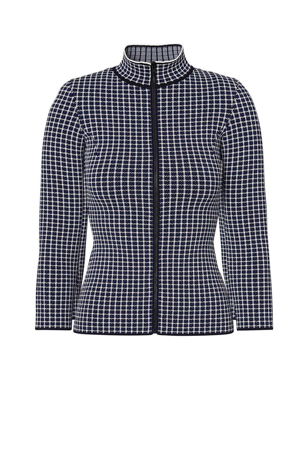 CREPE KNIT PLAID POLO JACKET