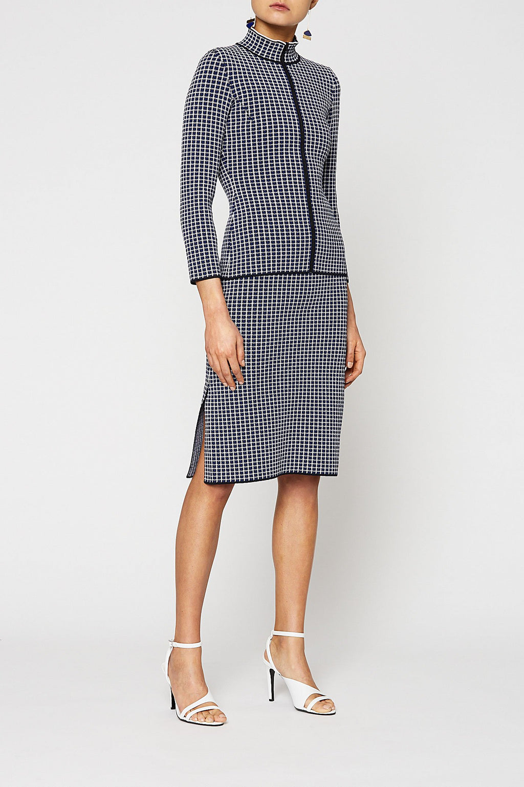 CREPE KNIT PLAID POLO JACKET