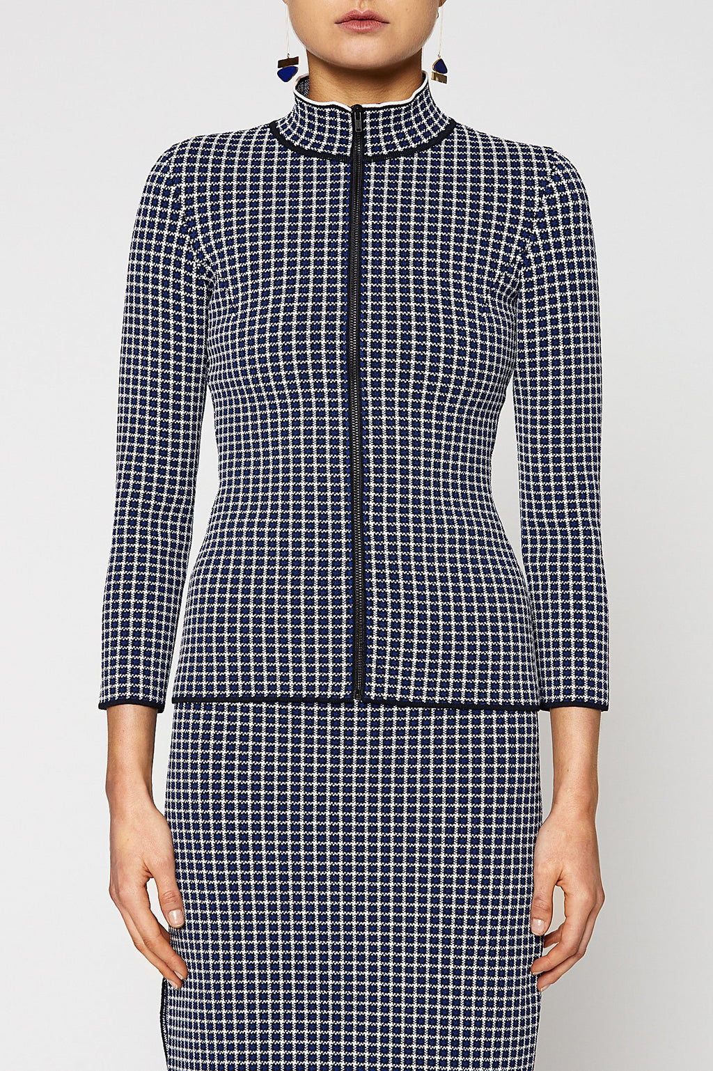 CREPE KNIT PLAID POLO JACKET