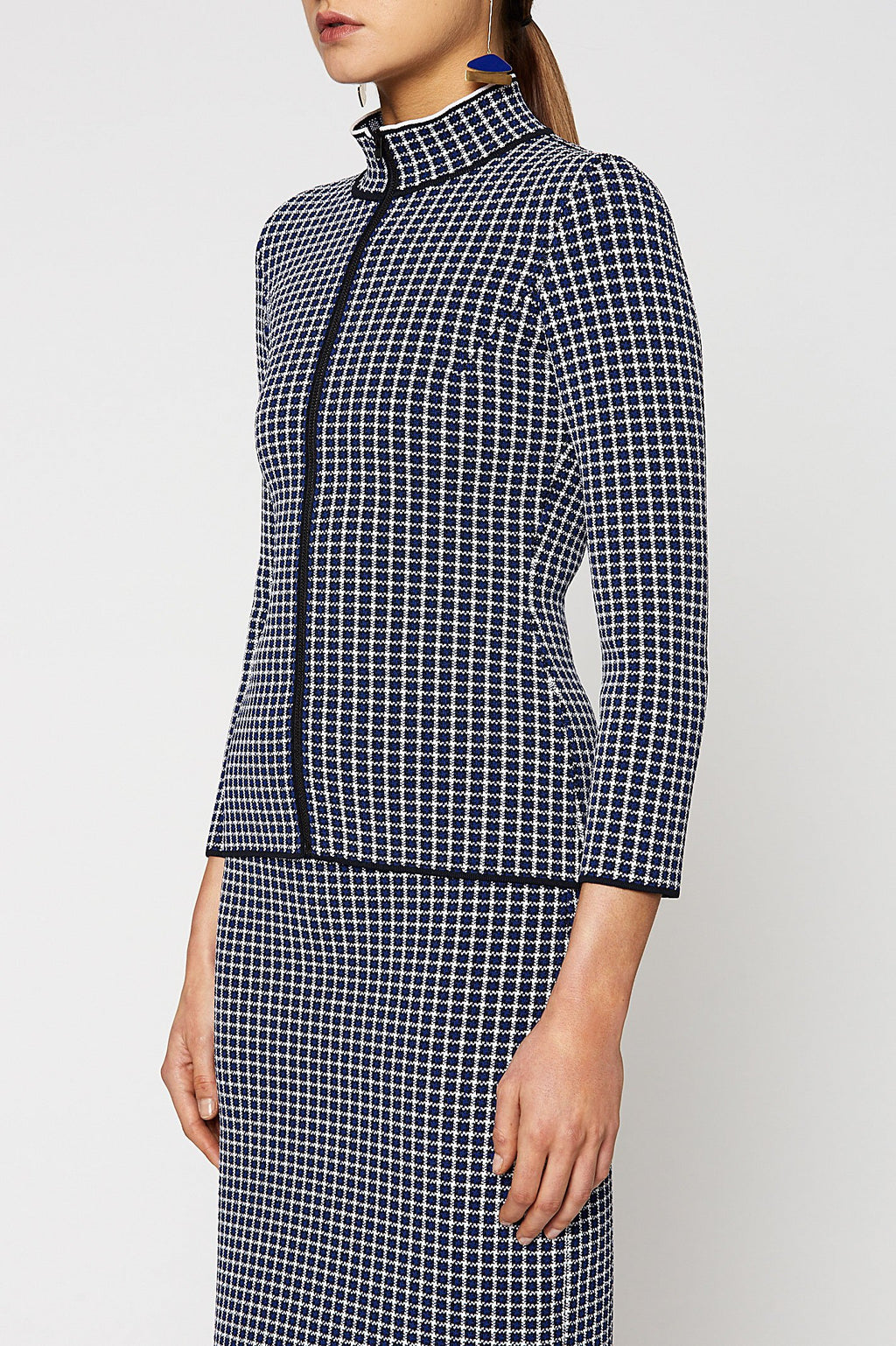 CREPE KNIT PLAID POLO JACKET