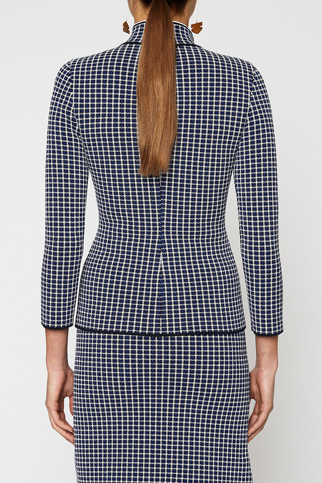 CREPE KNIT PLAID POLO JACKET
