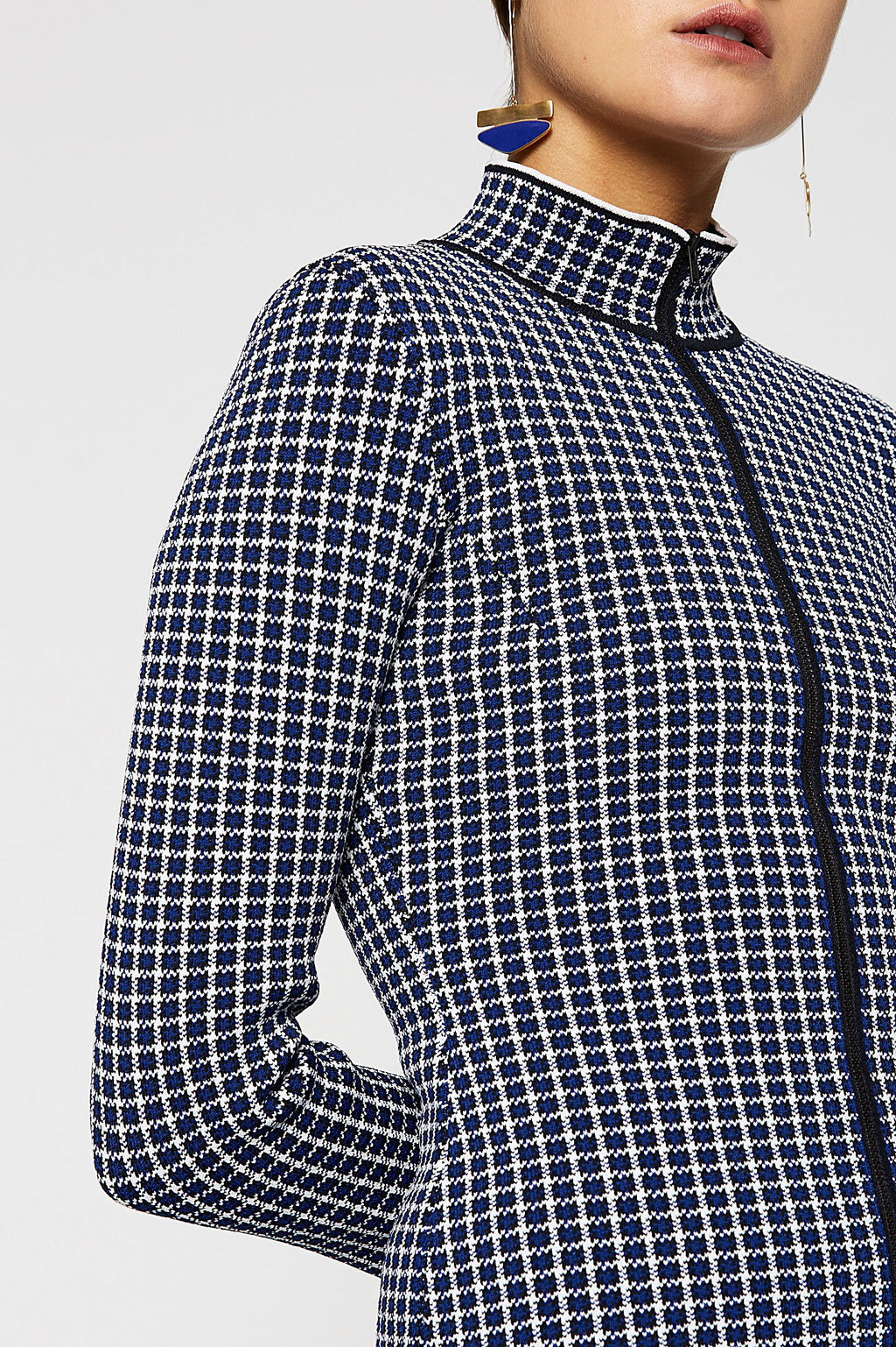 CREPE KNIT PLAID POLO JACKET