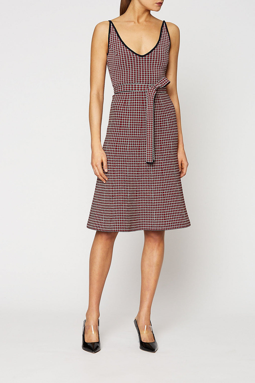 CREPE KNIT PLAID DRESS