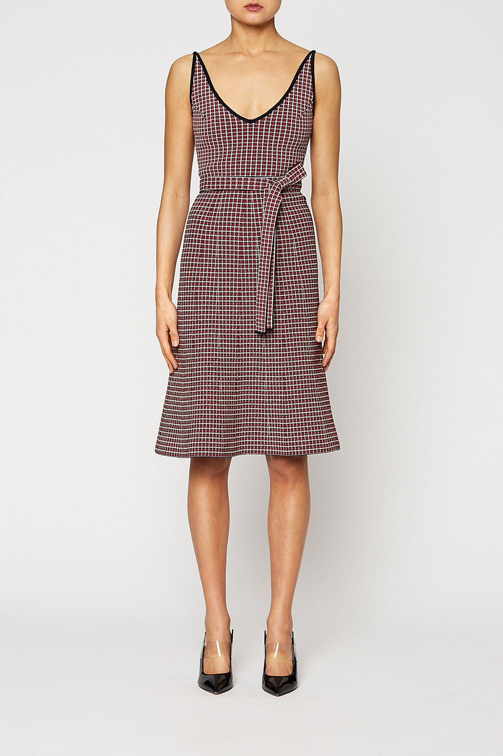 CREPE KNIT PLAID DRESS