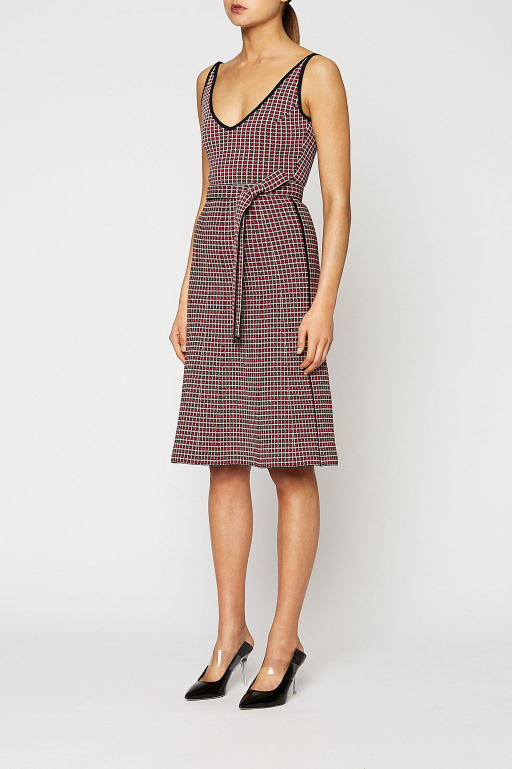 CREPE KNIT PLAID DRESS