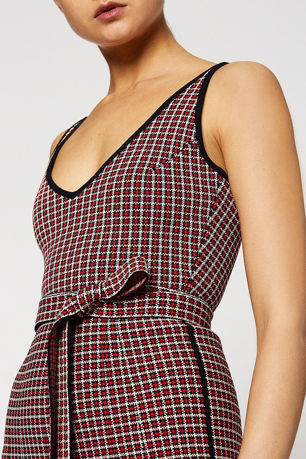 CREPE KNIT PLAID DRESS