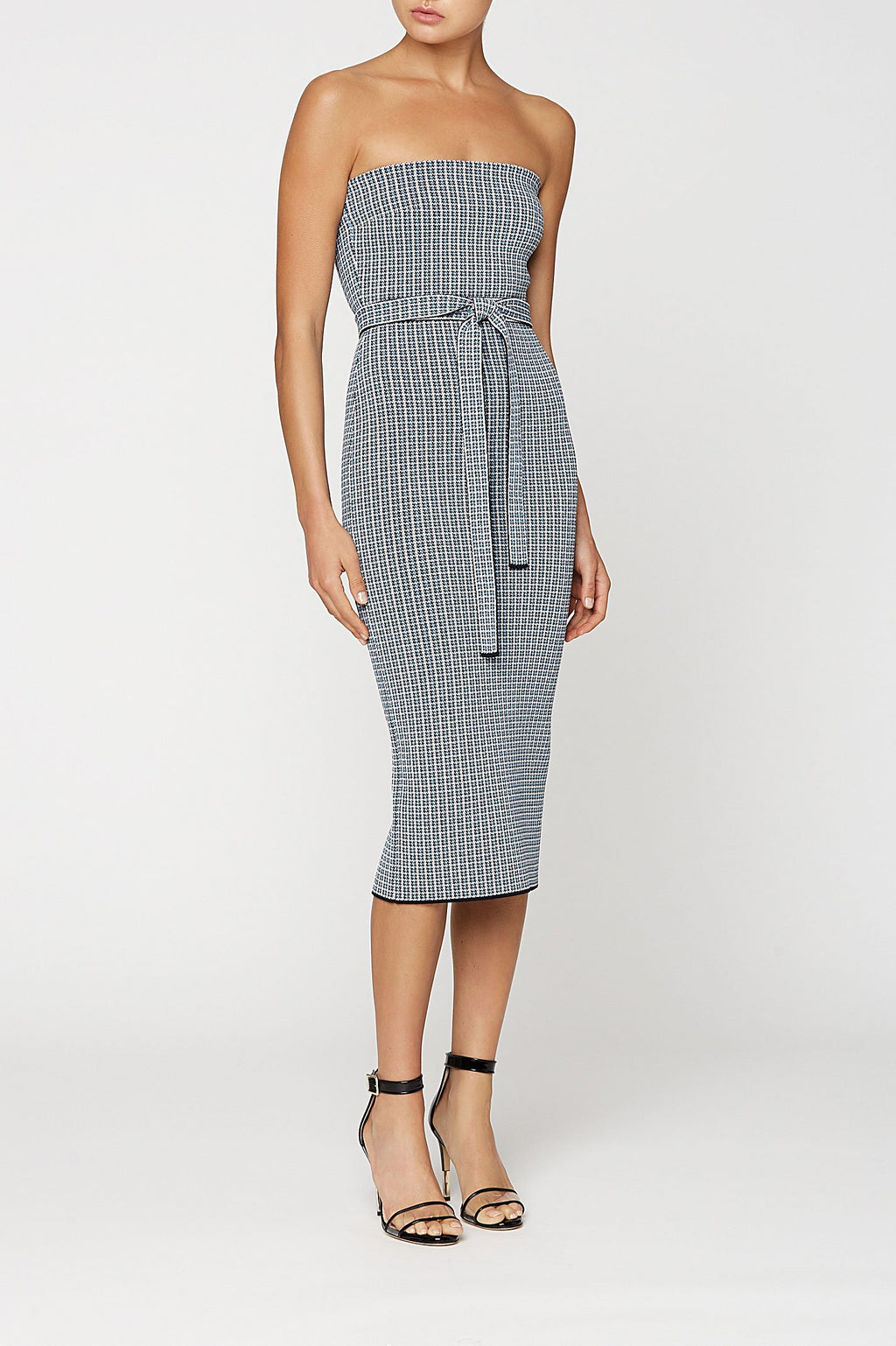 CREPE KNIT PLAID STRAPLESS DRS