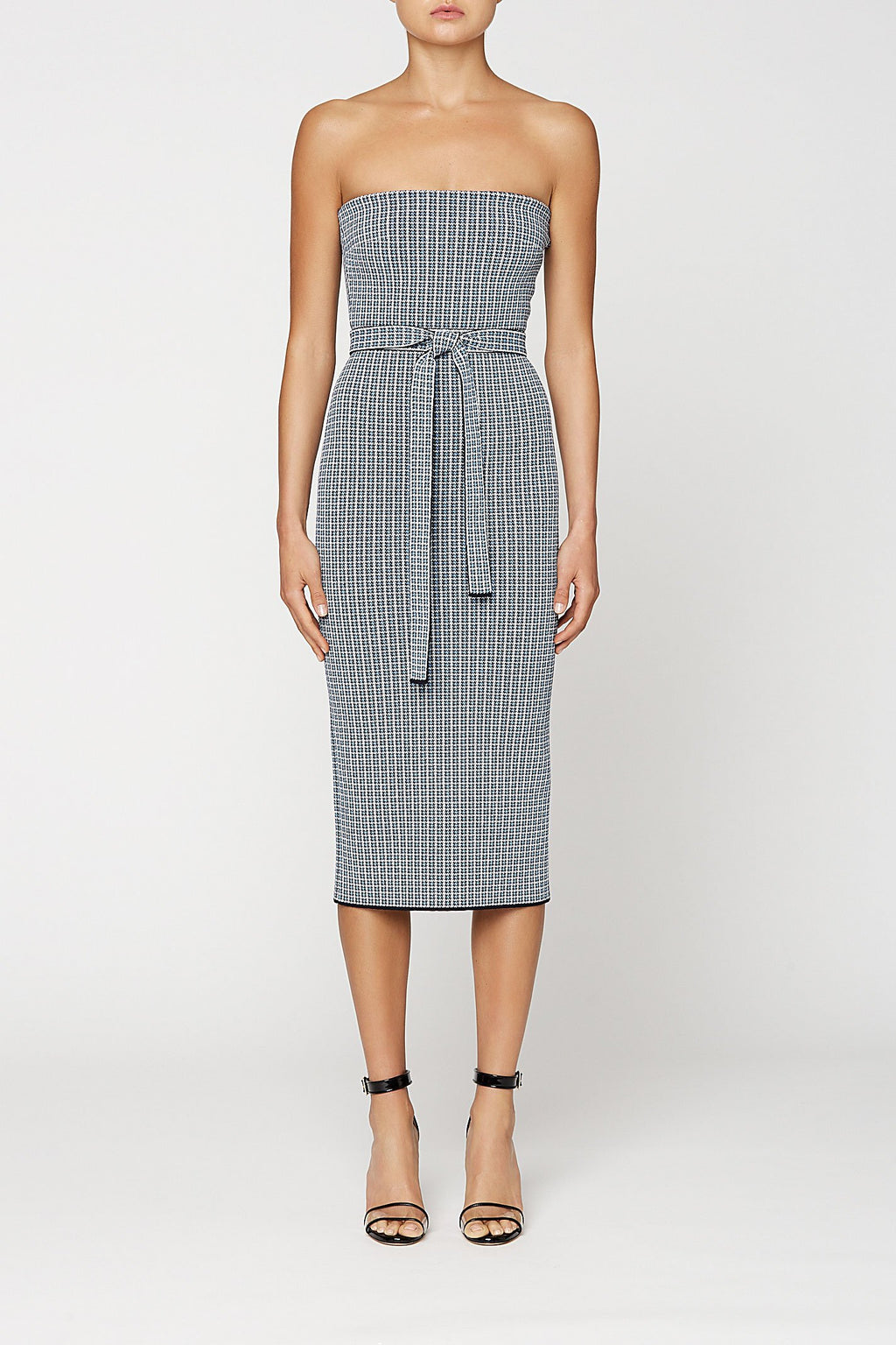 CREPE KNIT PLAID STRAPLESS DRS