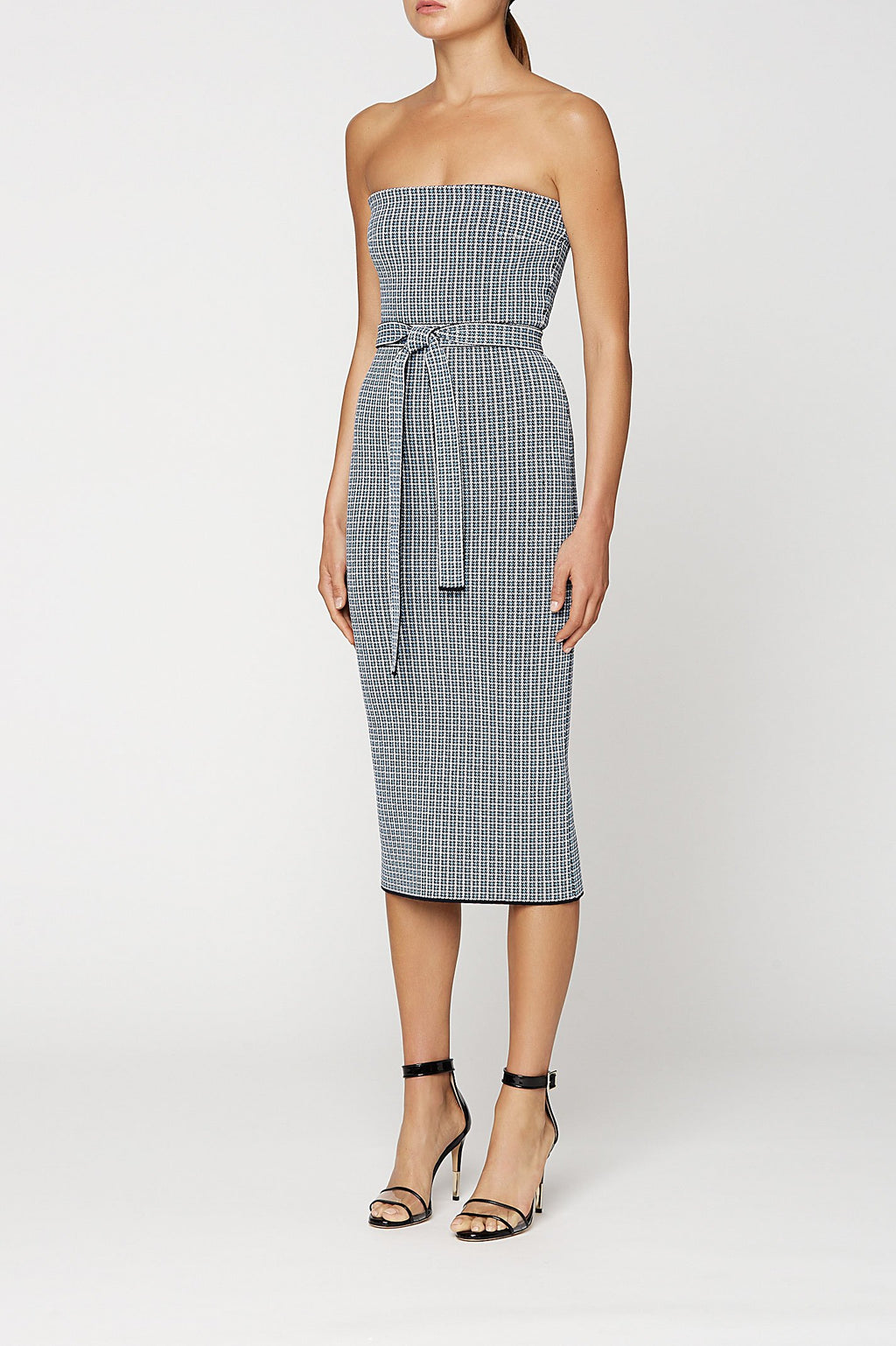 CREPE KNIT PLAID STRAPLESS DRS