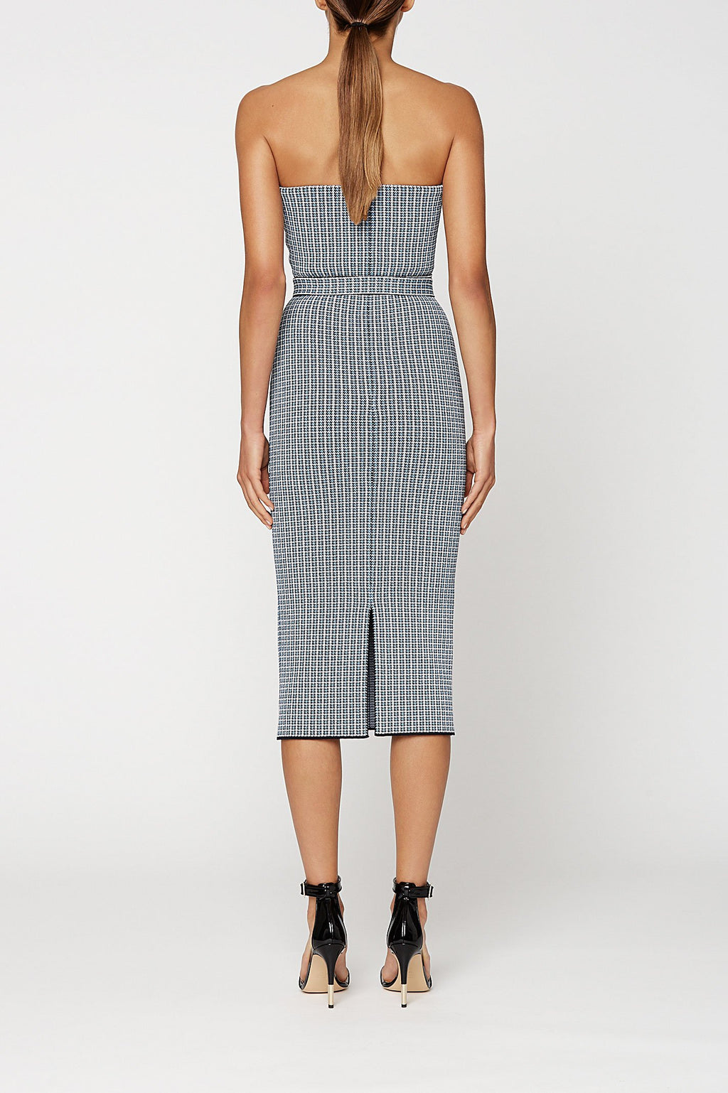 CREPE KNIT PLAID STRAPLESS DRS