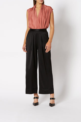 SILK SATIN PIPED TROUSER