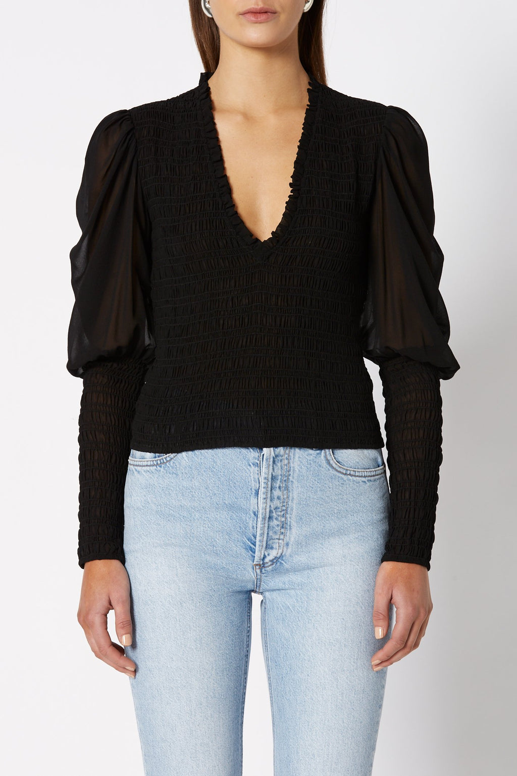 SILK GEORGETTE SHIRRED BLOUSE