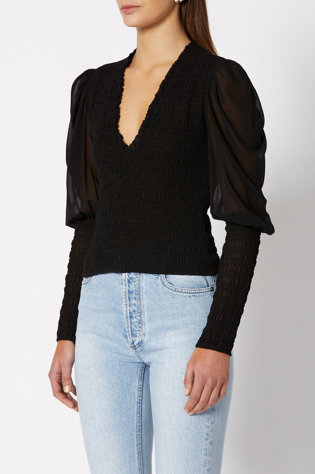 SILK GEORGETTE SHIRRED BLOUSE